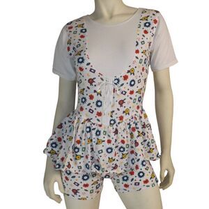 SOSTANZA Romper, Girls XS/4-6, Layered look, Bike shorts/peplum, Tshirt, Buttons